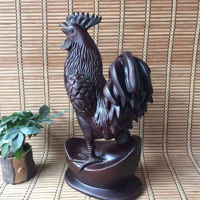 黑檀木雕公鸡摆件家居实木雕刻生肖鸡工艺品客厅开运大吉大利装饰