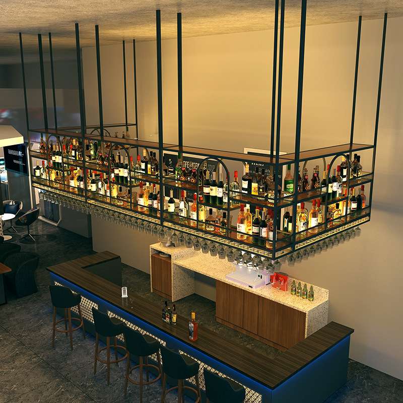 酒吧餐厅商用酒杯架倒挂吧台酒架吊架悬挂式工业风铁艺酒柜置物架