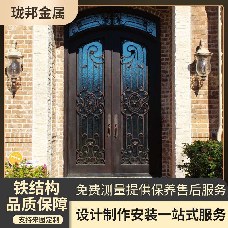 佛山手工锻造农村自建房铁艺进户门欧式大门别墅玻璃门安全防盗门