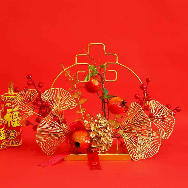 港之恋喜庆红果摆件2025新年装饰品龙年家居装饰摆件创意镂空银杏图片