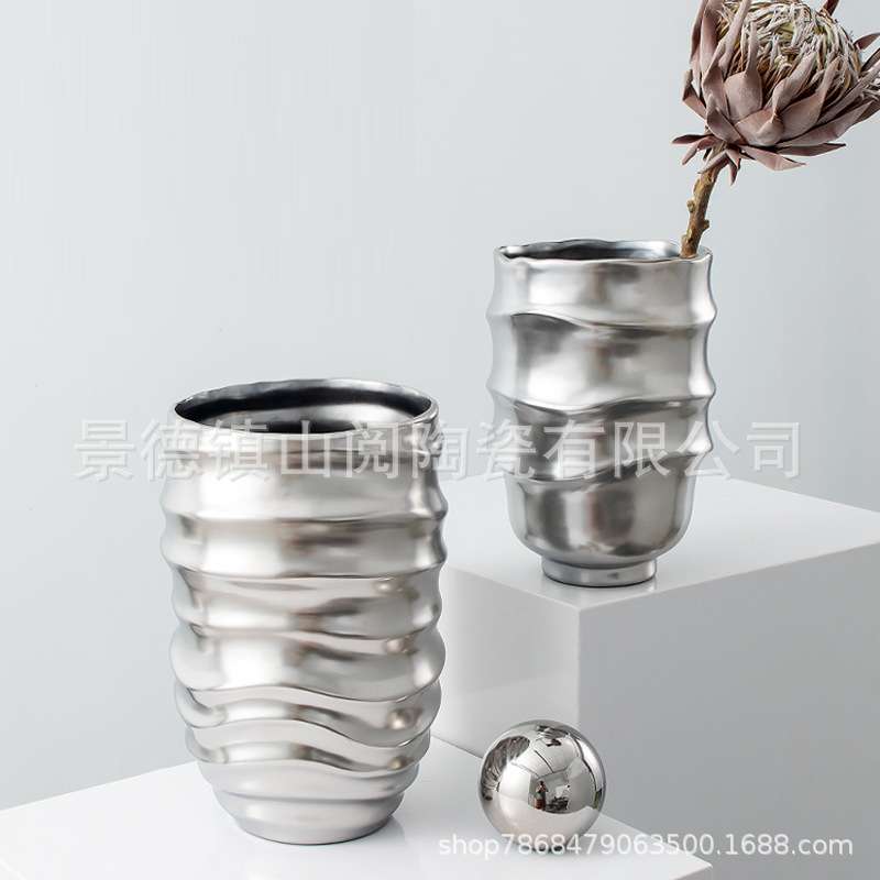 手工艺术电镀金陶瓷轻奢花瓶创意客厅软装摆设柜插花餐桌装饰摆件