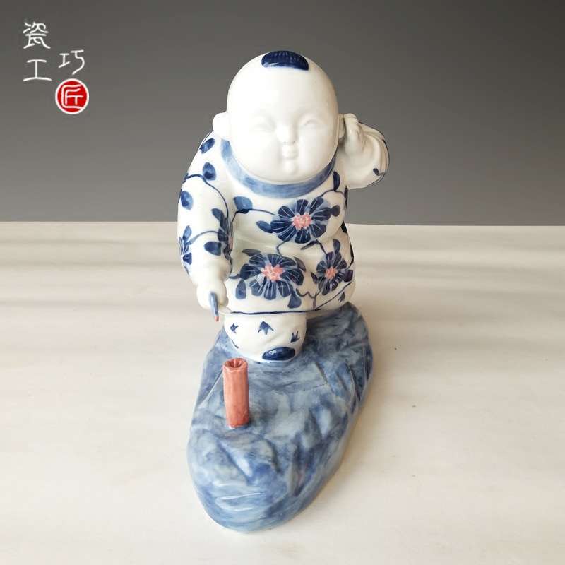 陶瓷手工青花瓷摆件陶瓷娃娃结婚祝寿白瓷装饰工艺家居饰品