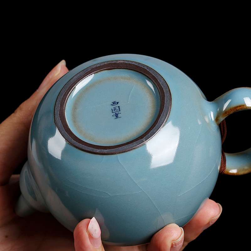 汝窑西施壶茶壶陶瓷紫砂家用复古手工功夫汝瓷可养茶具泡茶简约