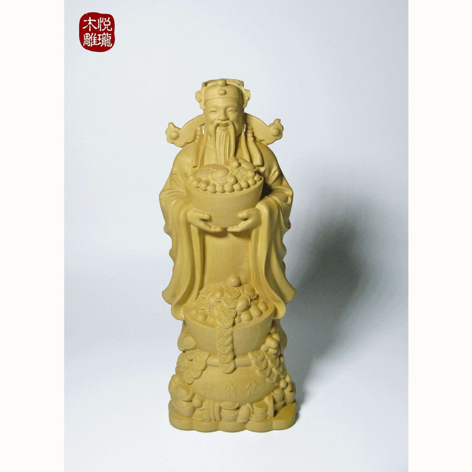 黄杨木雕刻工艺品财神到神像 居家摆件财神爷创意木质工艺品