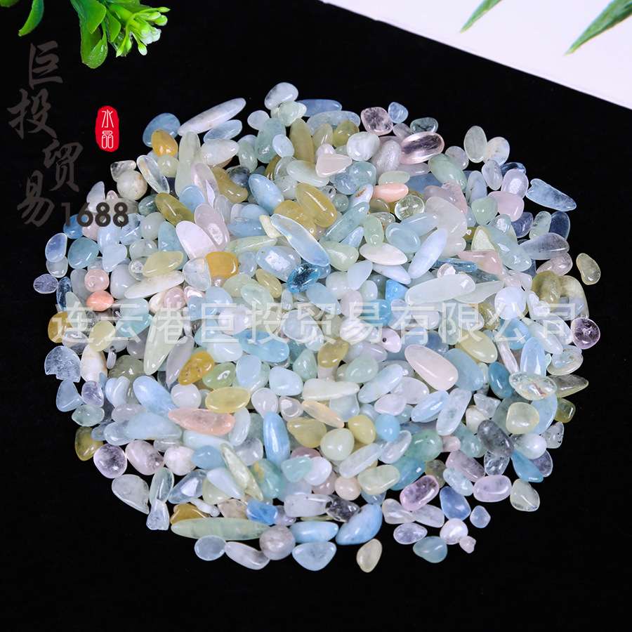 摩根石碎石摆件粉蓝水晶碎料沙海蓝宝石跨境电商供货盆景鱼缸石