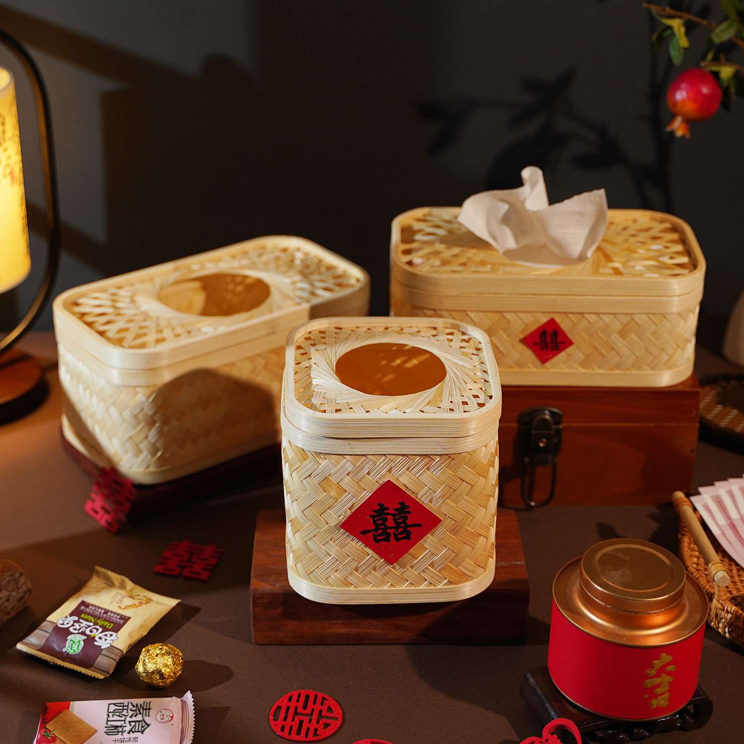 竹编竹筒竹制收纳盒纸巾盒家用客厅酒店餐厅茶几抽纸盒简约收纳盒