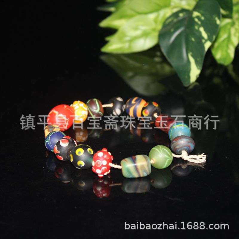 跨境热销清晚期老琉璃多宝珠链珠串  古珠老珠子老琉璃蜻蜓眼