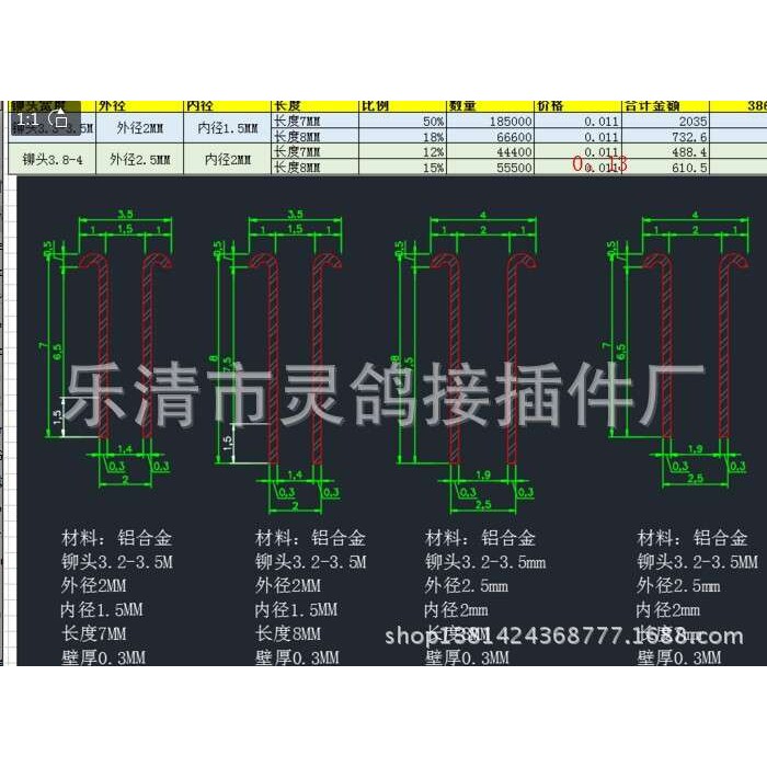 2*7，2*8，2。5*7，2。5*8，铝铆钉，四种，余款2500元改价2分