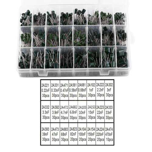 24种660个100V（0.22nF - 470nF）涤纶电容分类盒装 660pcs 1set