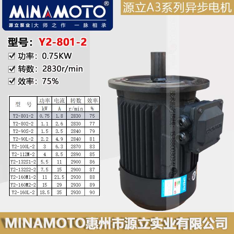 源立水泵管道循环泵原装马达配件二极A3系列三相异步电机Y2-801-2