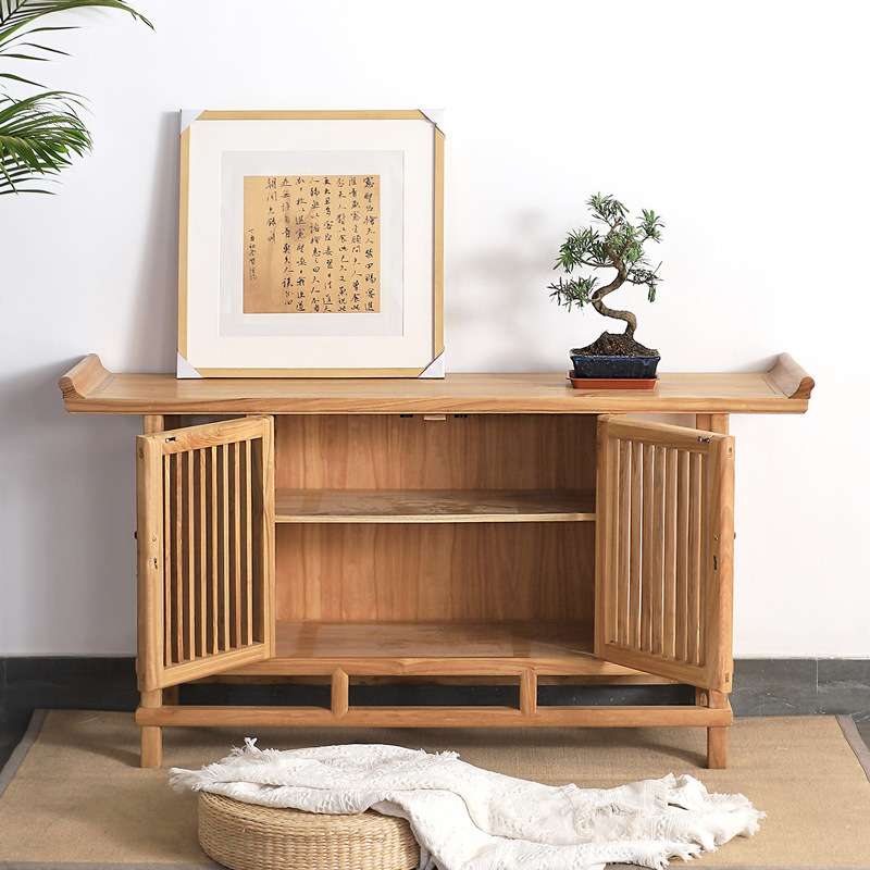 榆木玄关新中式玄关桌子靠墙实木家用小柜置物架客厅案台简约条几