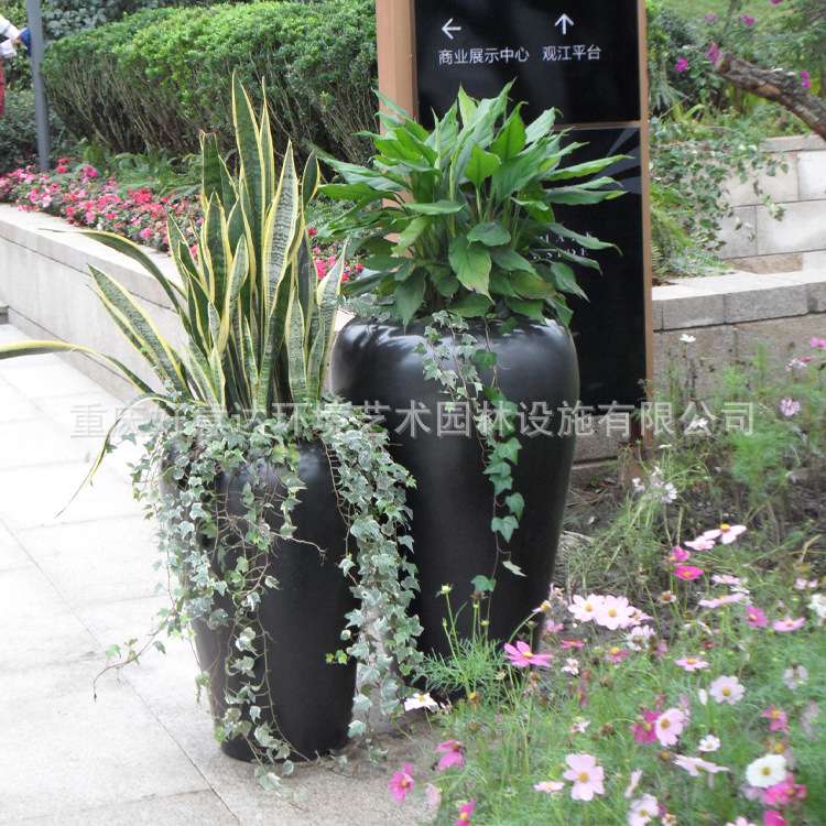 好意达玻璃钢花盆酒店绿植创意组合摆件商场圆形花钵小区广场花箱
