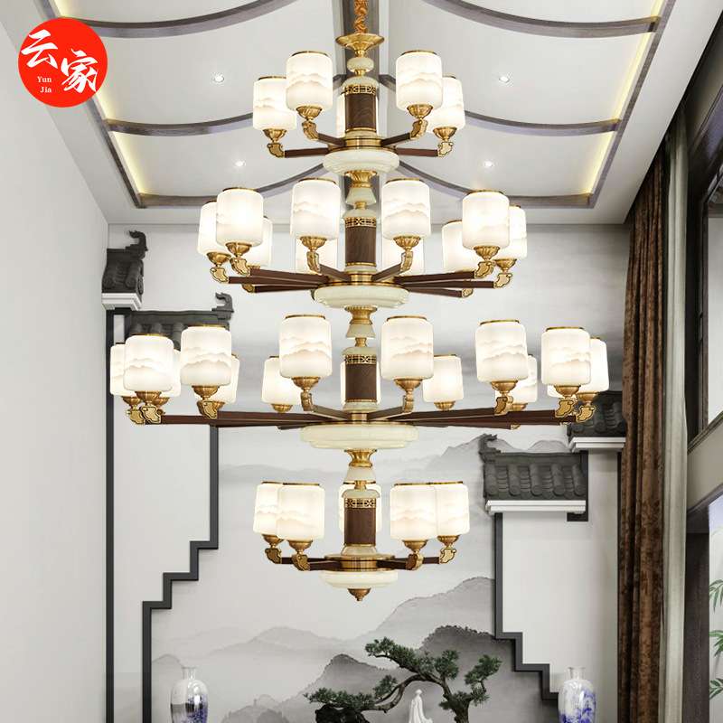 中国风全铜大吊灯新中式别墅实木灯具餐厅火锅店饭店景区酒店茶楼