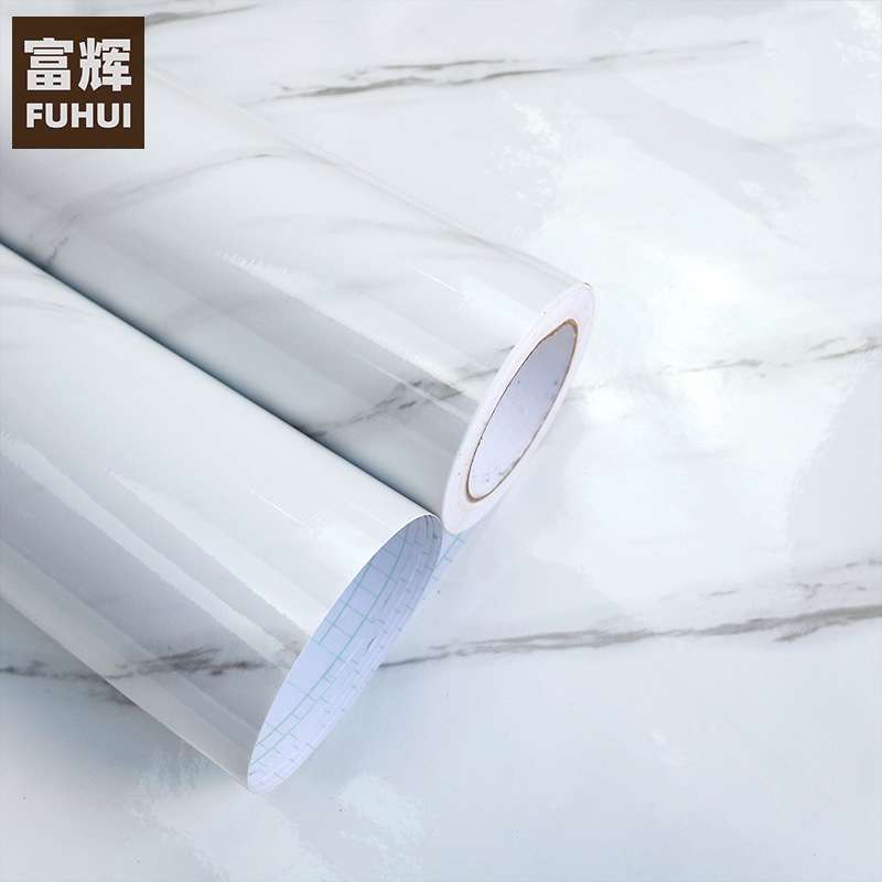爵士白大理石墙纸自粘壁纸PVC光滑亮面防水墙贴橱柜桌面防油50米