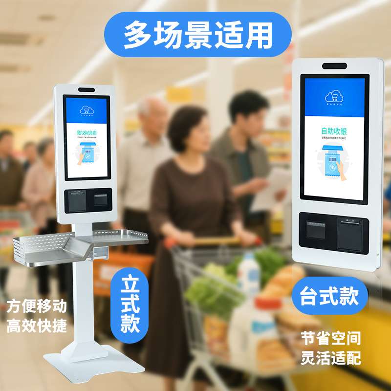 21.5寸 自助收银机点餐机商超便利店自助收银取票扫码支付一体机