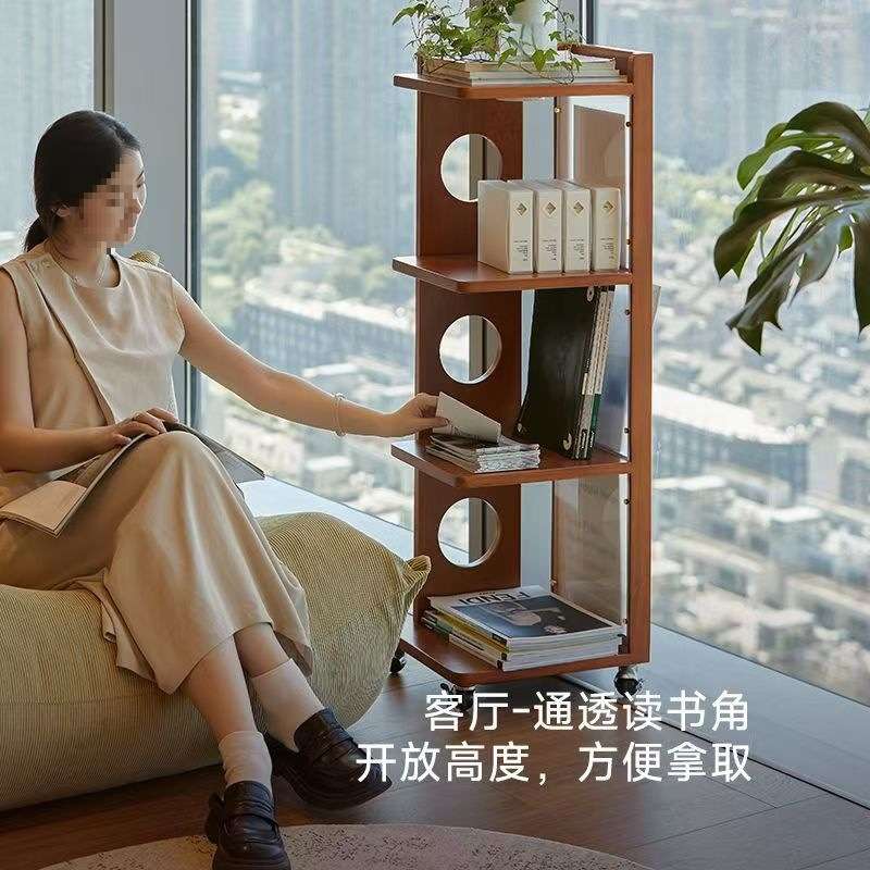 实木可移动小推车转角床头落地靠墙置物书架子多层收纳沙发柜家用