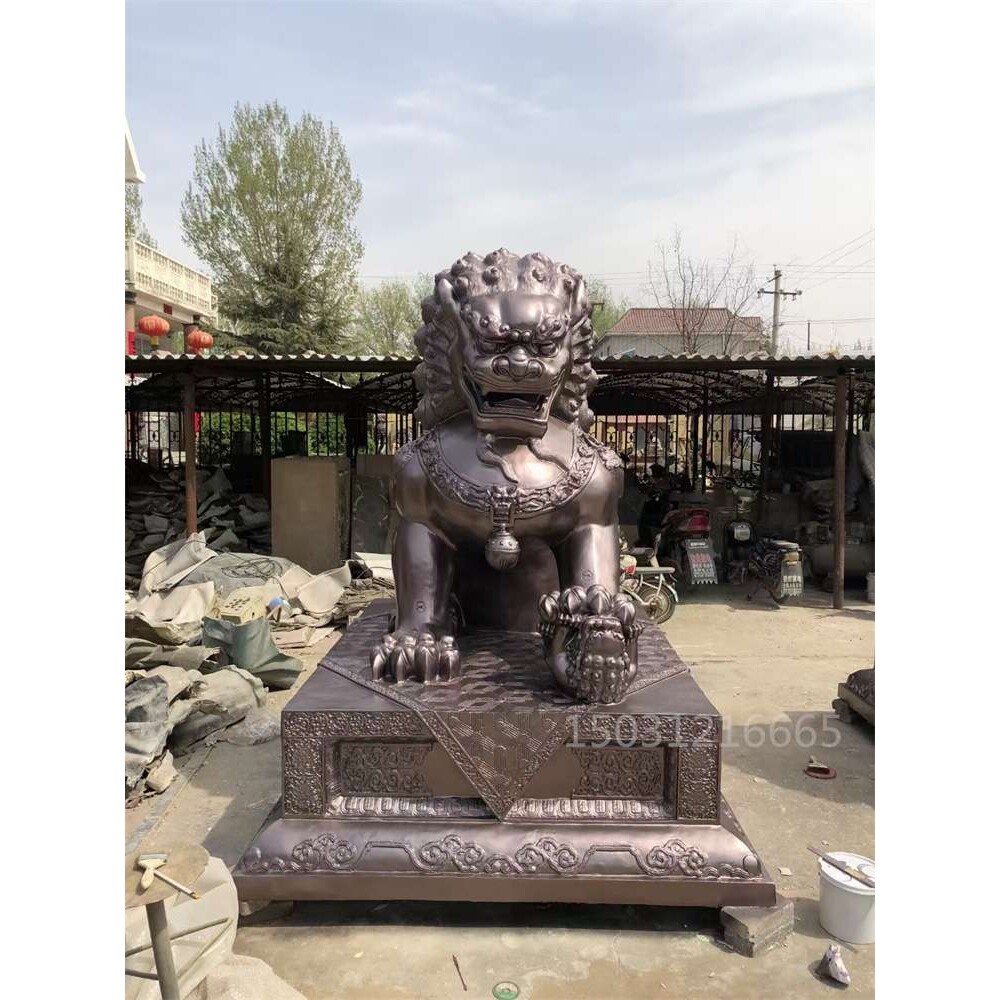 制作大型铜狮子雕塑铜飞狮雕塑仿故宫狮铜狮子头北京狮铜狮厂家