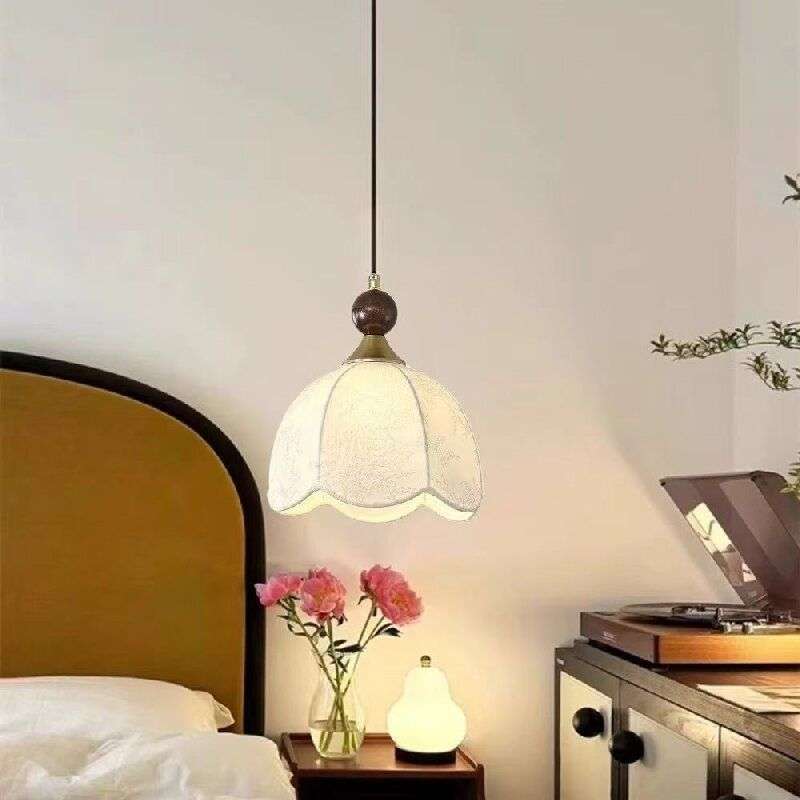 法式中古风布艺led卧室床头吊灯复古奶油风灯具阳台过道节能灯饰