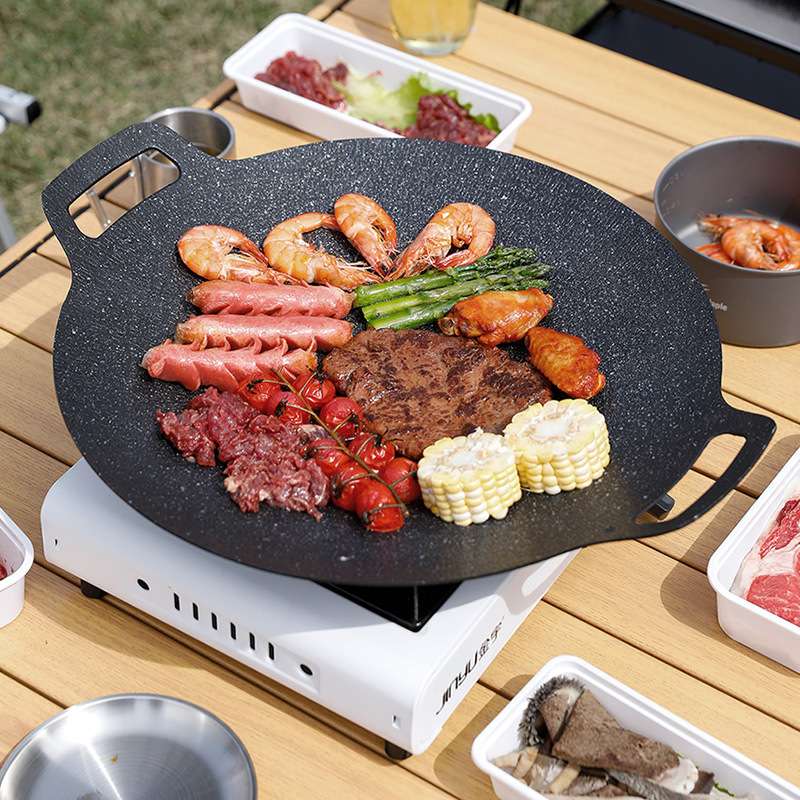 商用卡式炉牛排烤肉不粘麦饭石圆形户外韩式便携烤盘烧烤盘