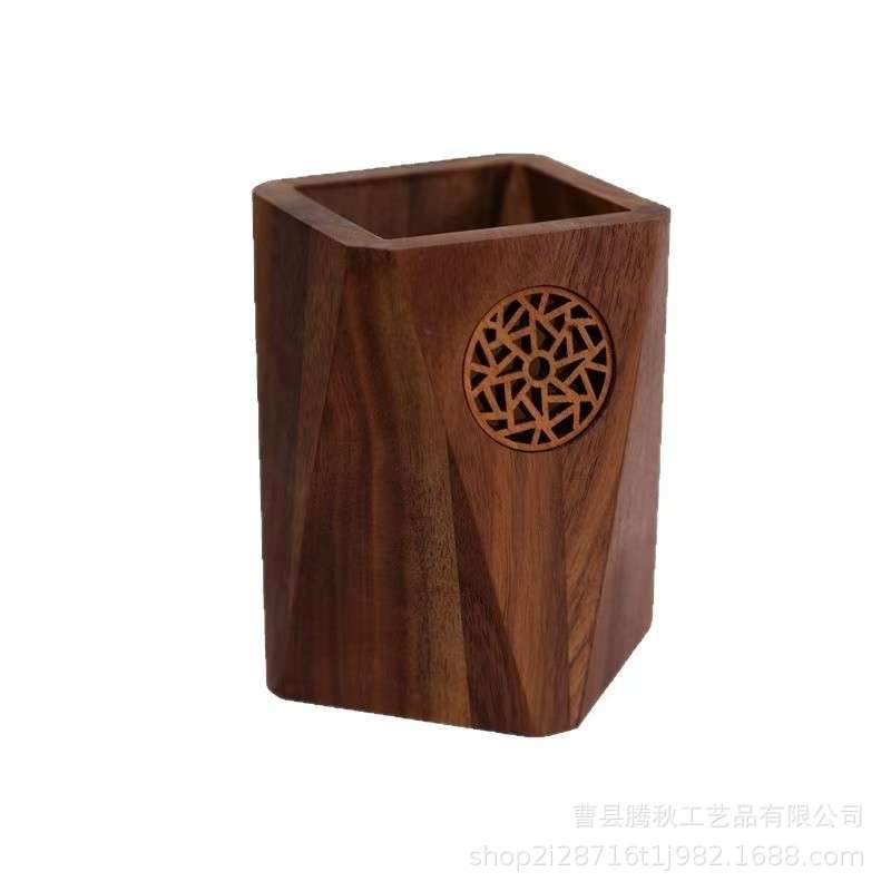 跨境木质办公室文具收纳盒多功能杂物储物盒筒雕花镂空桌面收纳盒