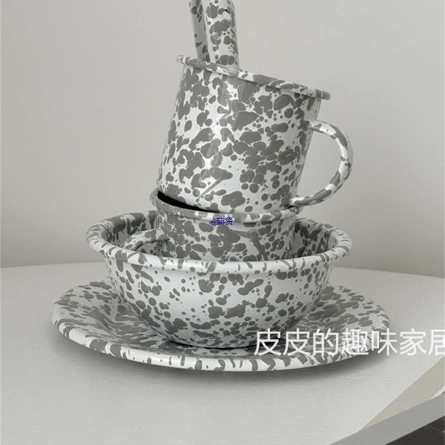 韩式风泼墨搪瓷婴儿蓝麦片燕麦水果酸奶碗网红马克杯平盘子