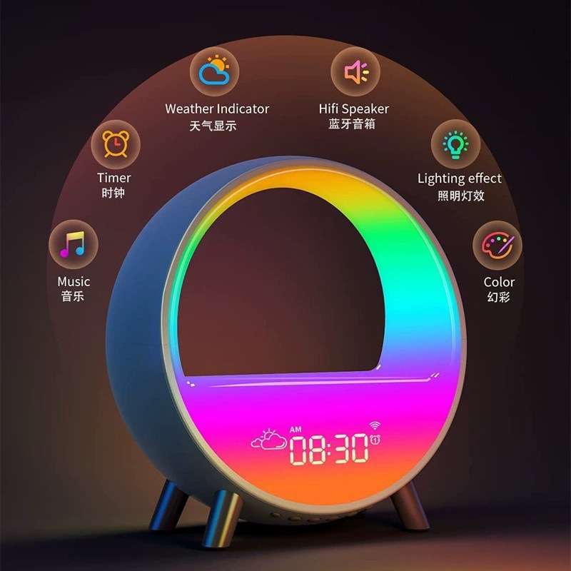 新品智能LED音乐日出唤醒灯氛围灯床头灯RGB炫彩灯音响伴睡小夜灯