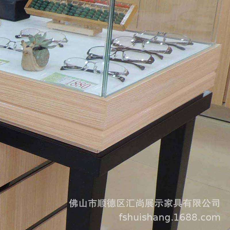 木纹眼镜柜台钢架眼镜陈列柜 商场超市玻璃展示柜 珠宝饰品柜台