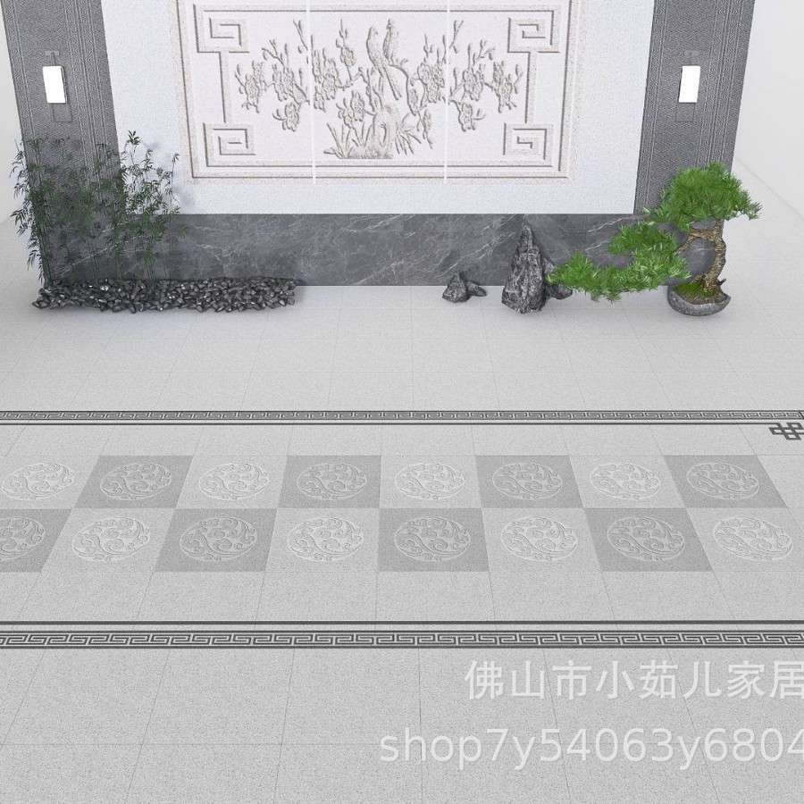 新中式庭院地砖入户门五福临门拼花瓷砖户外石英砖别墅院子地铺石