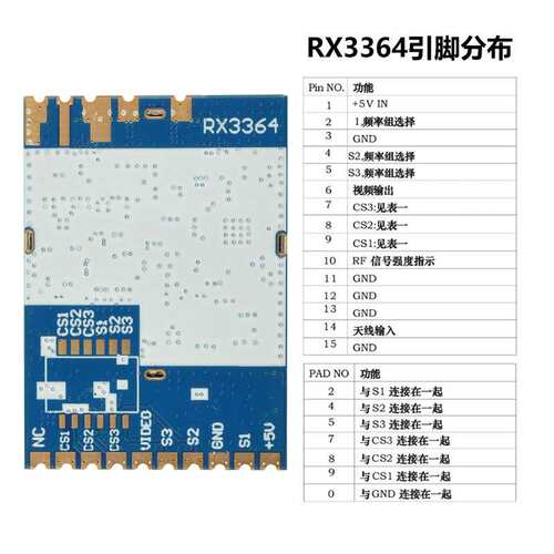 RX3364 3.3G无线FPV图传模组模拟无线音视频传输接收3060-3500MHz