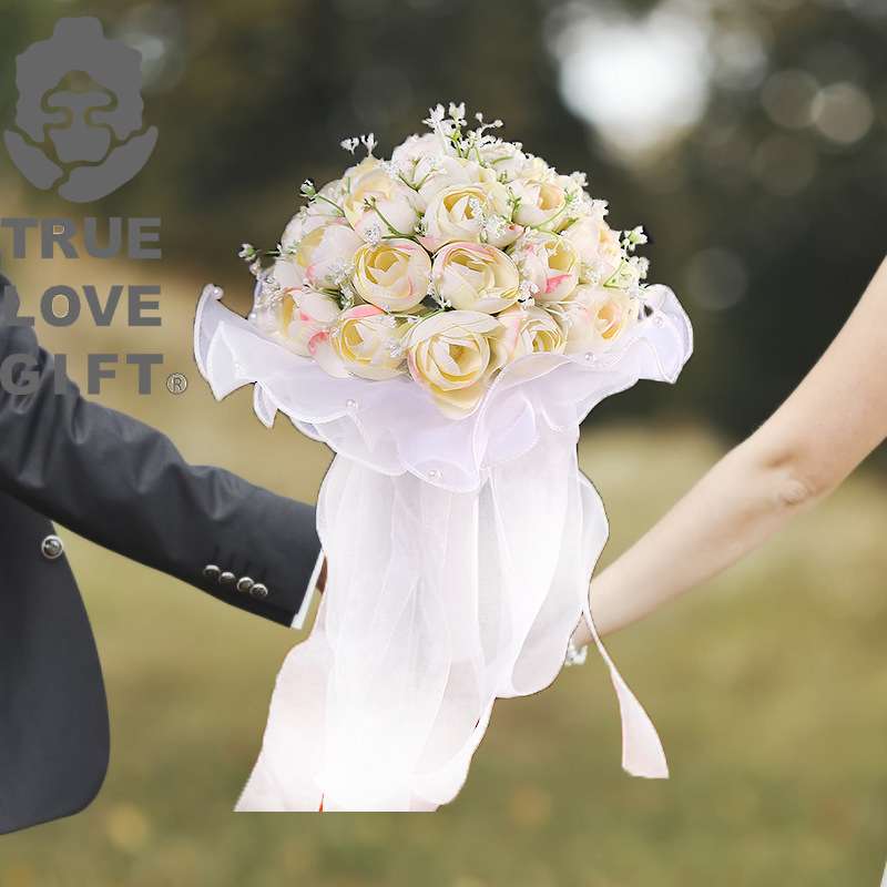 香槟色真婚礼新娘玫瑰花仿手捧花 创意婚庆用品结婚捧花 源头