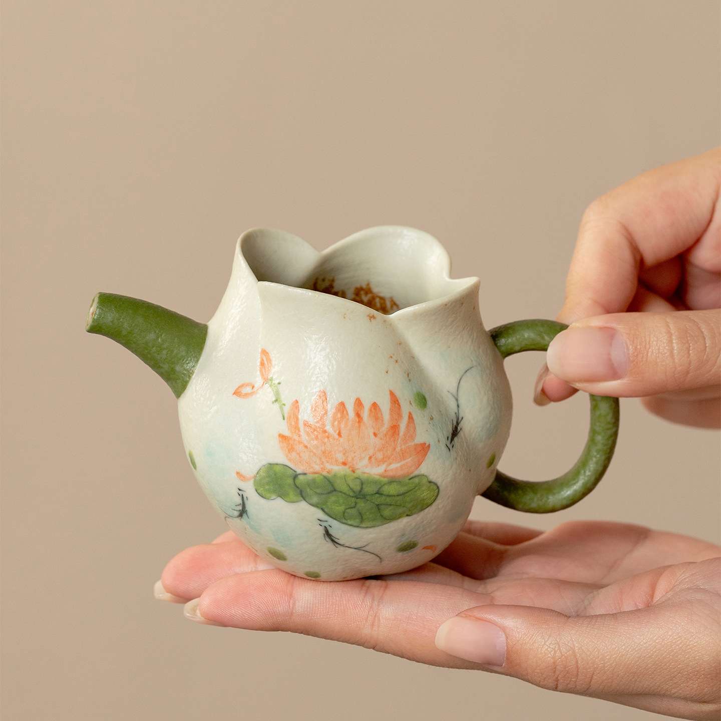 墨己束刻小青柑仿古手绘荷花陶瓷公道杯茶道配件家用茶海公杯匀杯
