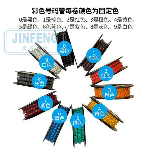 彩色EC-0 1.5MM型配线标志电线编号 彩色号码管 数字0-9全套