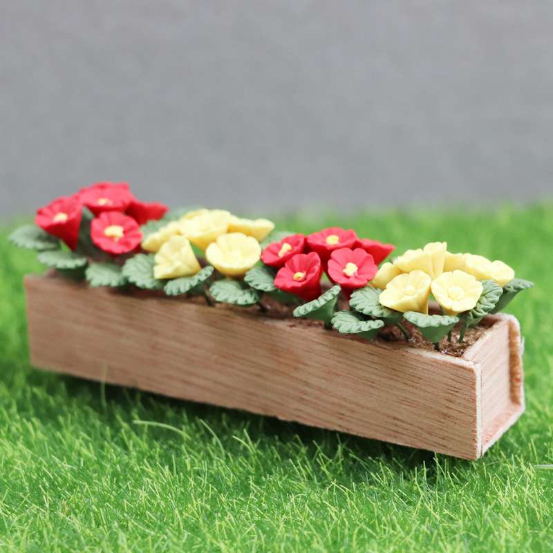 1:12娃娃屋dollhouse迷你家具微缩场景花卉花坛长盆牵牛花盆栽