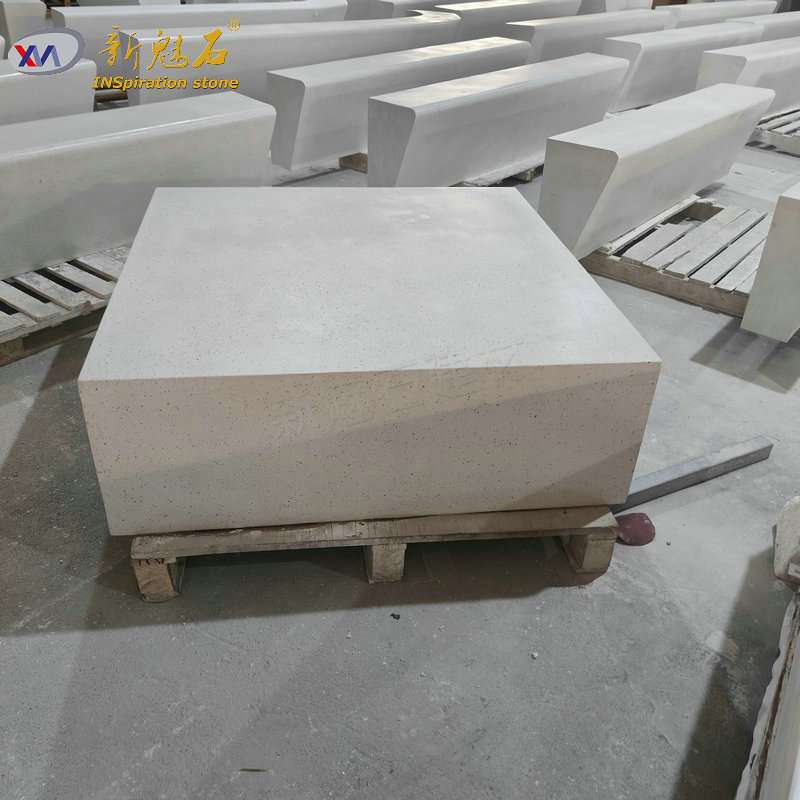 新款简单异形预制混凝土坐凳座椅酒店大厅简约风泰石科石石凳长凳