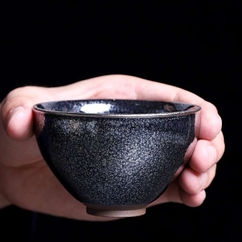 建阳名家原矿铁胎建盏极蓝天眼油滴天目盏杯茶盏主人杯茶杯纯手工
