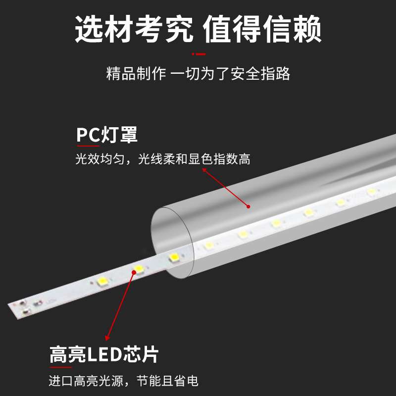 智能微波雷达感应led灯管红外人体楼道停车场车库t8支架灯日光灯
