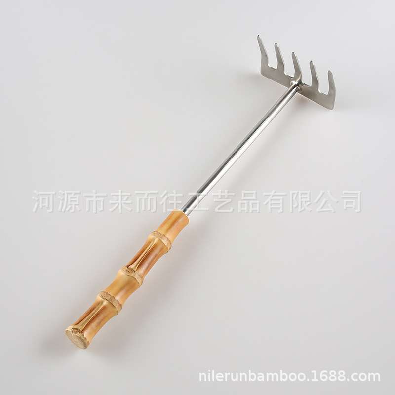 园林艺工具不锈钢加厚竹节根木柄花草盆栽种植刨松土五齿爪耙子