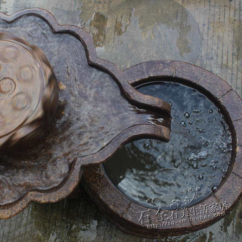 石雕流喷泉转动石磨流水带桶石头景观仿古荷花盘花岗岩石手工雕刻