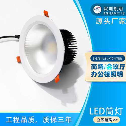 展览馆照明40W50W60WLED筒灯 6寸8寸开孔射灯大角度照射范围广