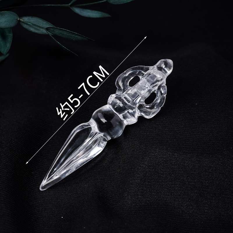 天然白水晶金刚杵雕刻把玩件 水晶降魔杵法器工艺品家居装饰摆件