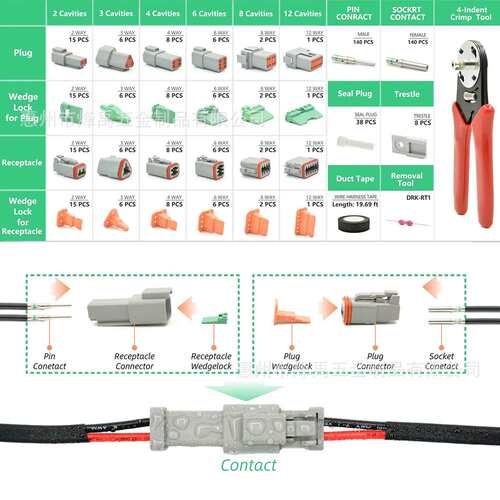 跨境 482PCS DT德驰连接器2-12孔汽车线束连接器公母防水接头