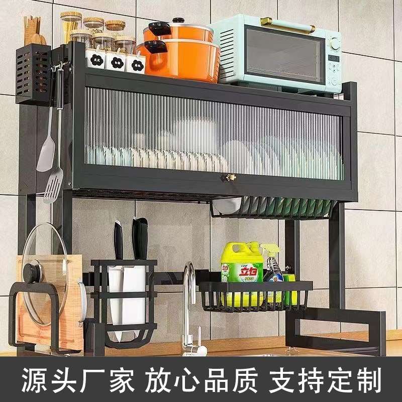 家用碗架柜子带盖置地式可移动沥水架厨房台面免打孔碗碟架子