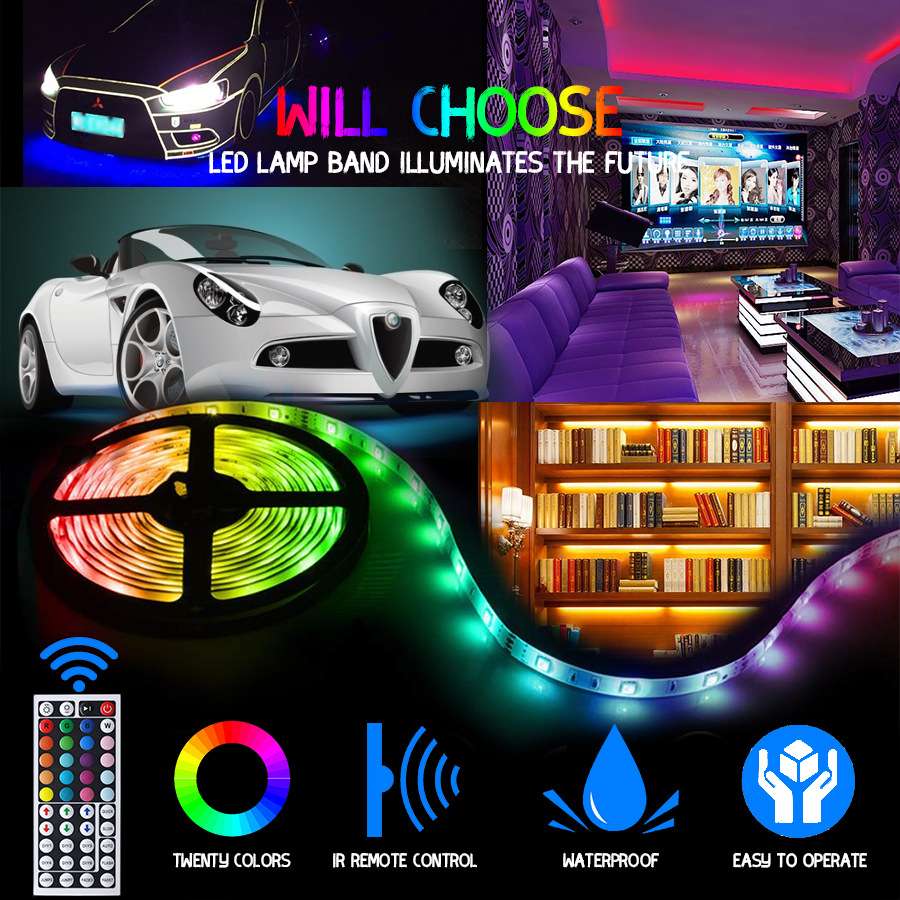 led灯带3528RGB10米套装44键双输出 滴胶防水变色软灯条600灯爆款