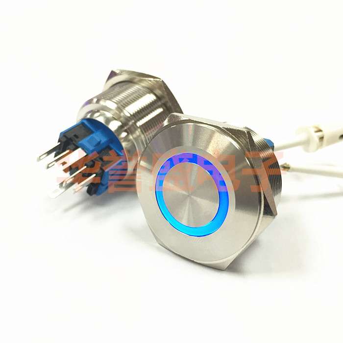 30MM不锈钢金属按钮开关 带灯 防水 天使眼开关 带自锁 24VLED