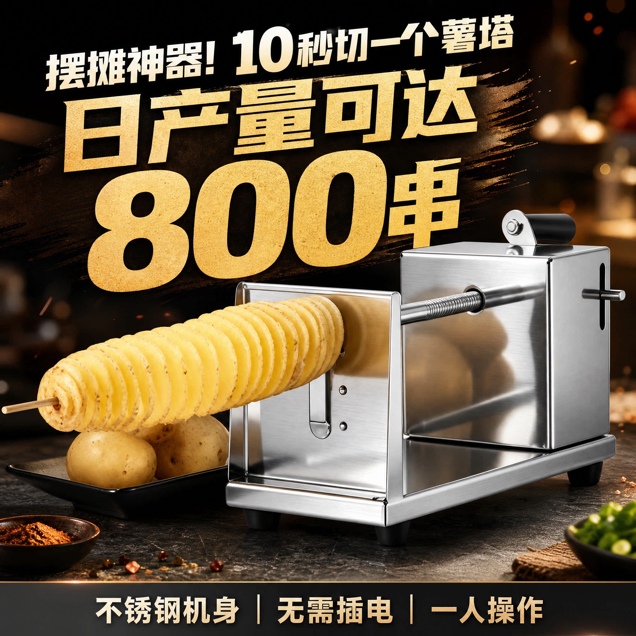 JIAHANG 手摇旋风薯塔机商用拉伸龙卷风土豆塔旋转机创业摆摊神器