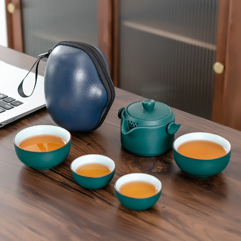 复古风简约迷你企鹅壶快客杯1壶4杯粗陶随身泡茶旅行茶具户外茶壶