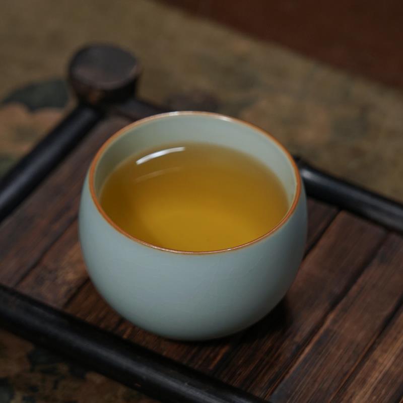 青澹汝窑主人杯陶瓷中式景德镇瓷器手工汝瓷功夫茶杯开片可养青瓷