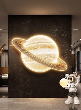 月球走廊玄关装饰画太空人背景墙挂画行星球月亮卧室带灯发光壁画
