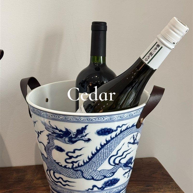 cedar 元青花陶瓷冰桶冰镇威士忌红酒饮料香槟白葡萄酒雷司令冰桶