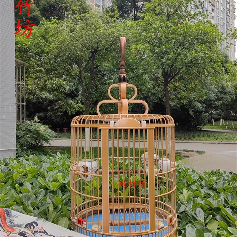 正宗手工川笼老料竹子画眉鸟笼 精品高端笼子 龙爪贴青加盖板